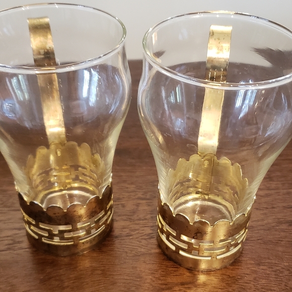 Vintage Glass Mugs with Brass Bands and Handles - Picture 6 of 16